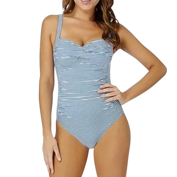 Nip Tuck Swim Light Blue Sorrento Stripe Joanne One Piece Swimsuit - Picture 1 of 10